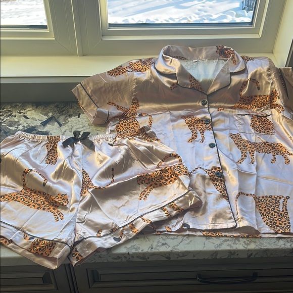 Other - Leopard Print Satin Pajama Set